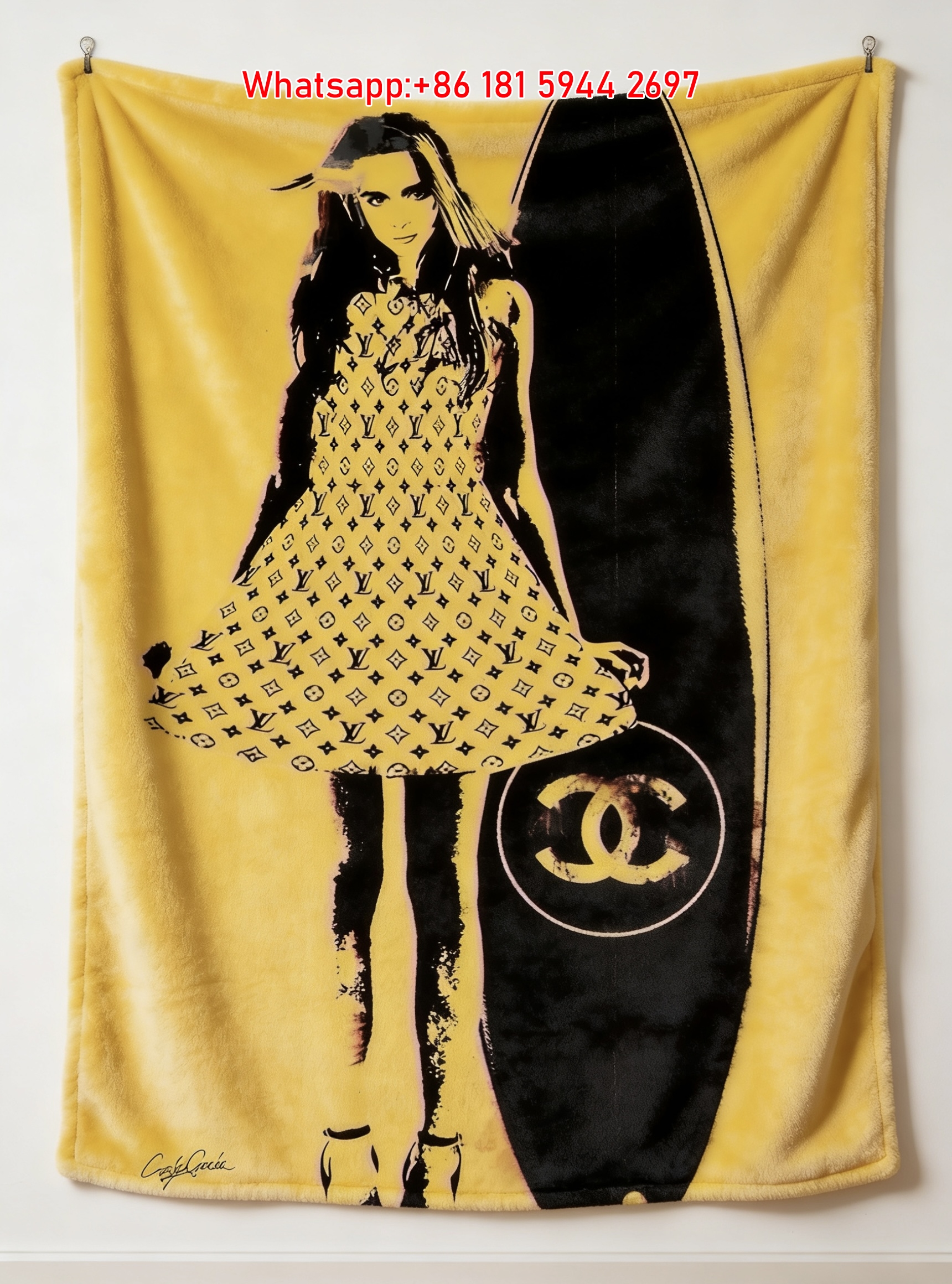 Chanel CC Logo Surfboard LV Monogram Dress Pop Art Flannel Sofa Throw Blanket IMG_6786
